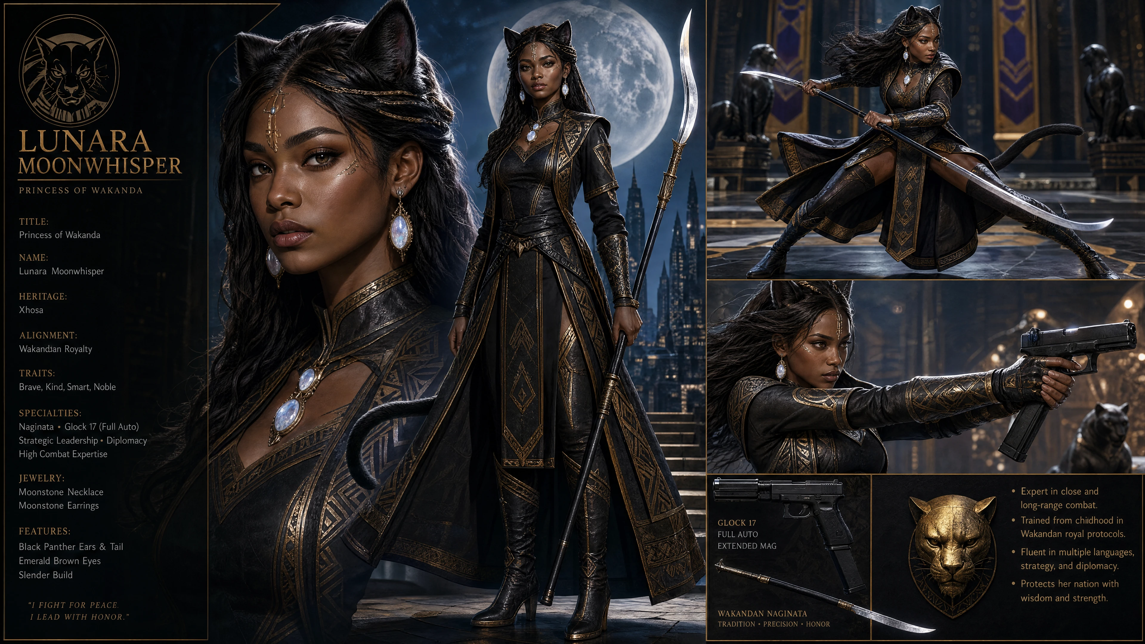 Regal panther woman warrior in futuristic royal armor