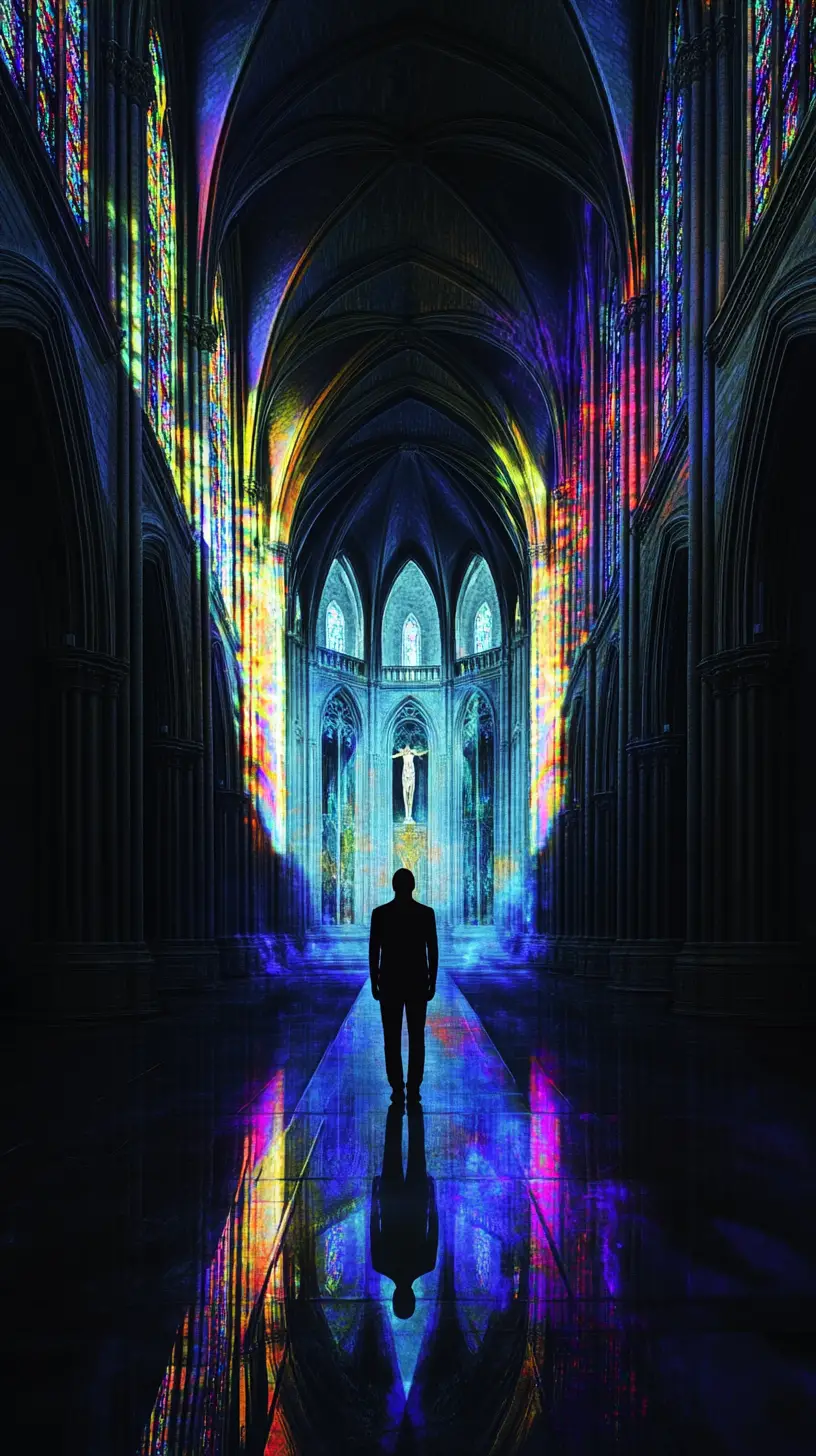 Gothic cathedral interior forming a subtle human silhouette