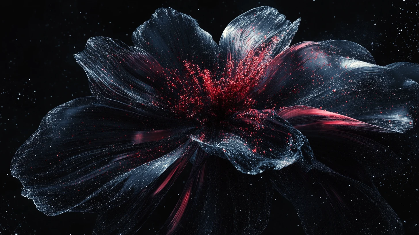Abstract cosmic flower exploding in deep shadowed space