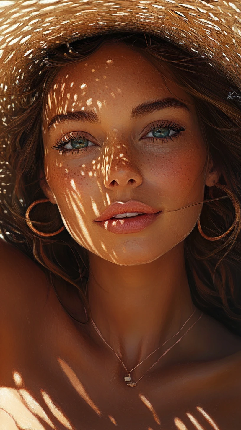 Beautiful tanned girl in vibrant summer digital illustration