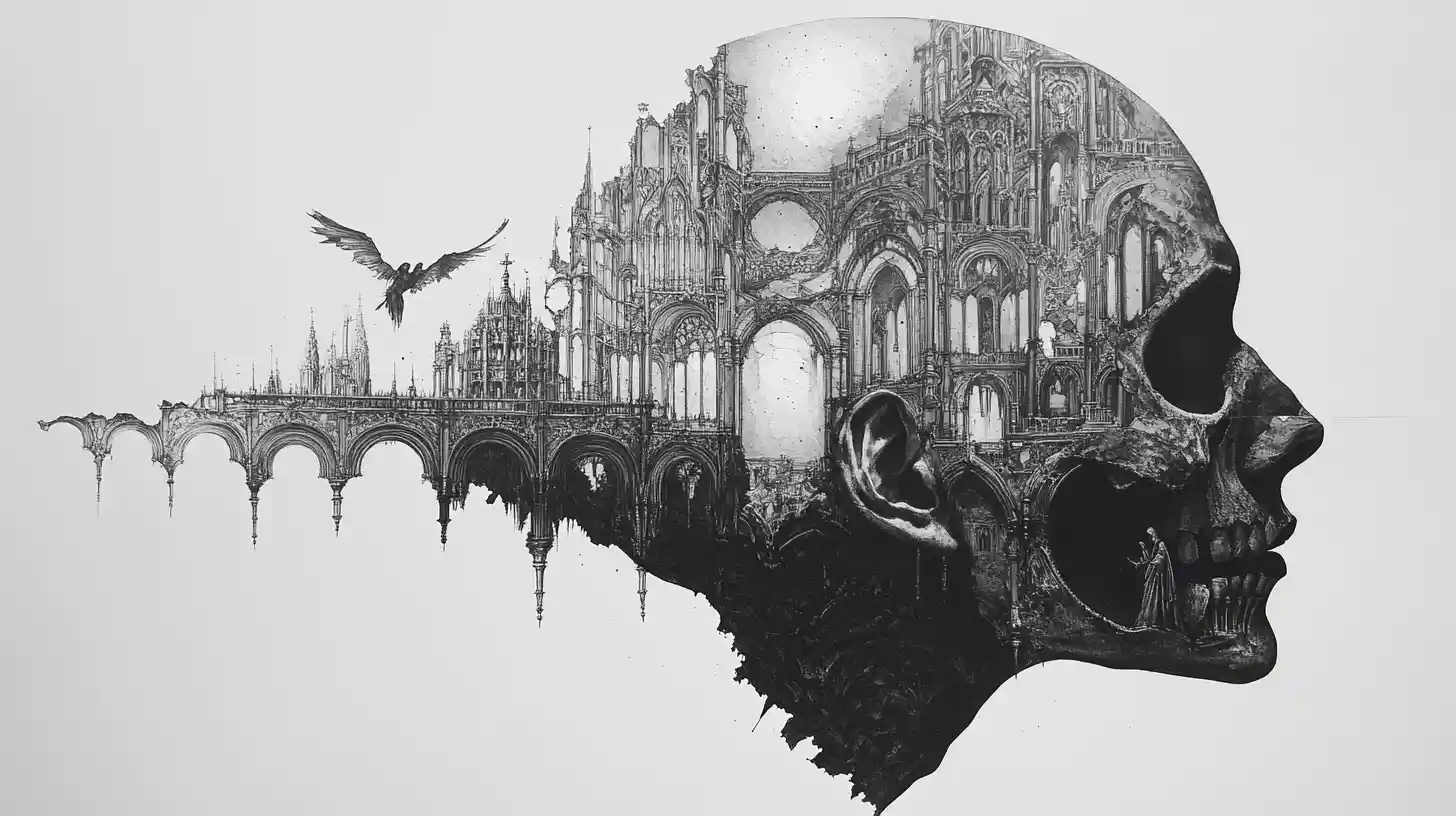 Surreal Gothic Cathedral Carved Into A Human Side Profile