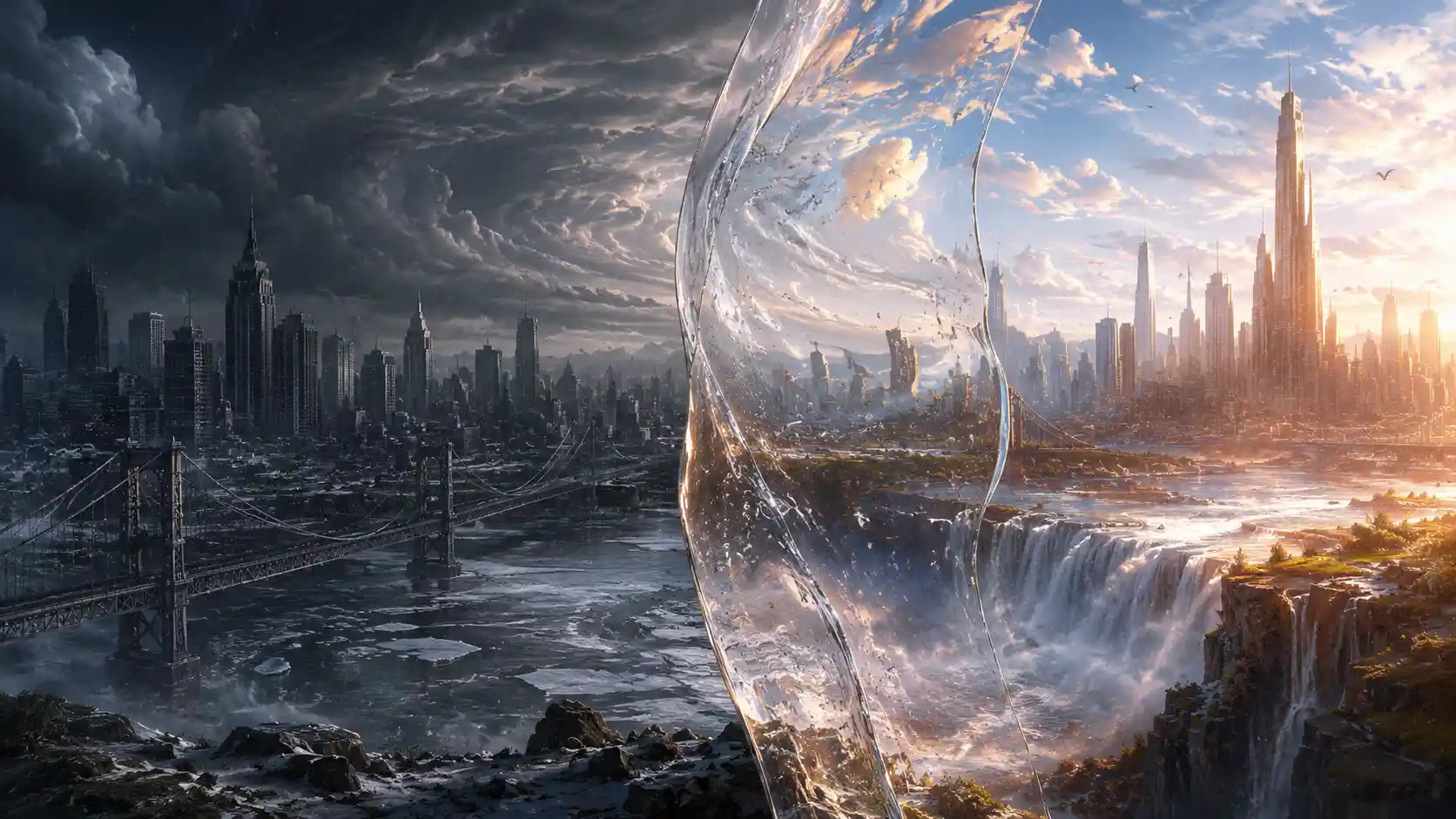 Thin transparent barrier between two overlapping surreal realities