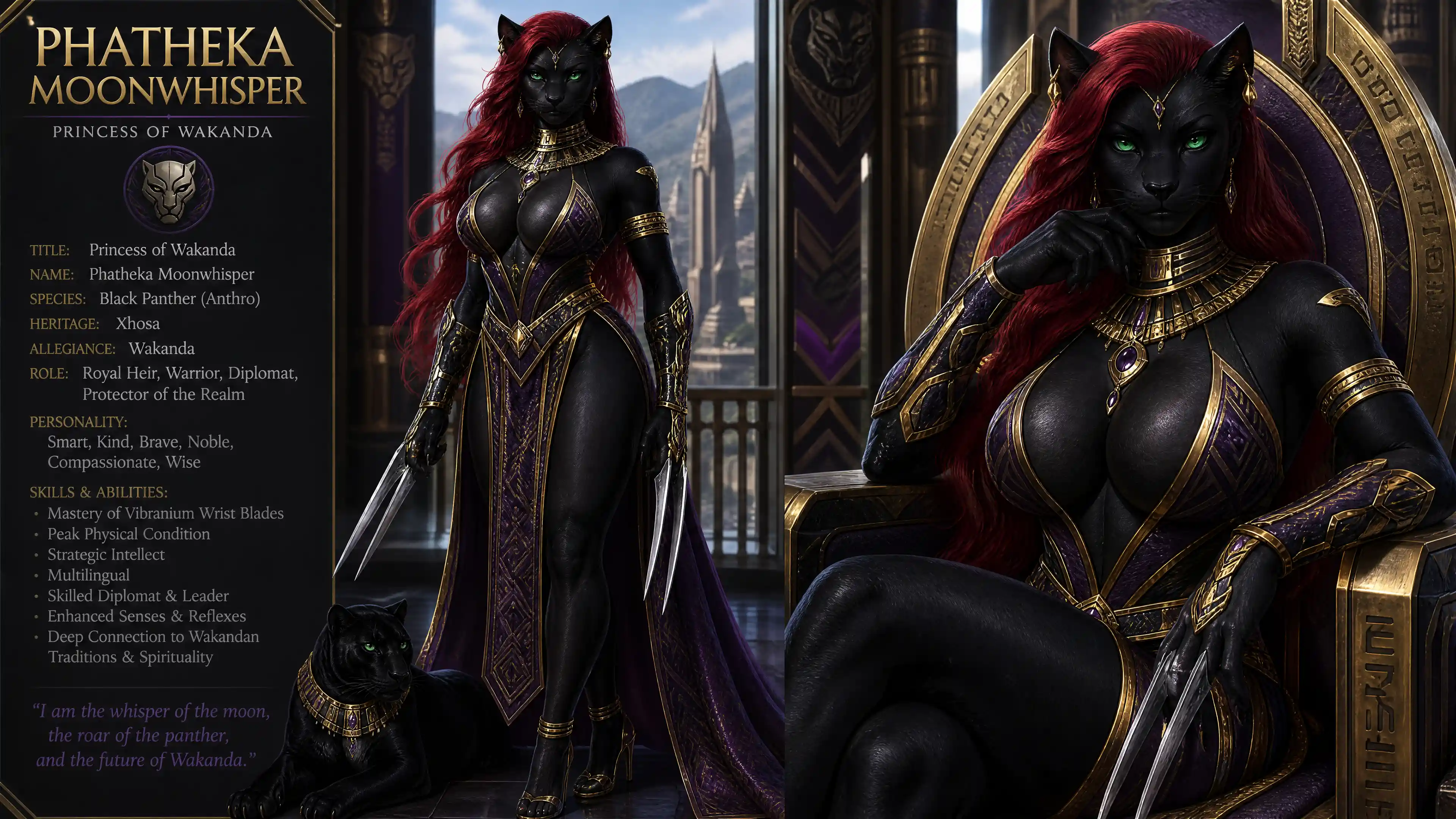 Regal panther anthro princess in futuristic royal attire