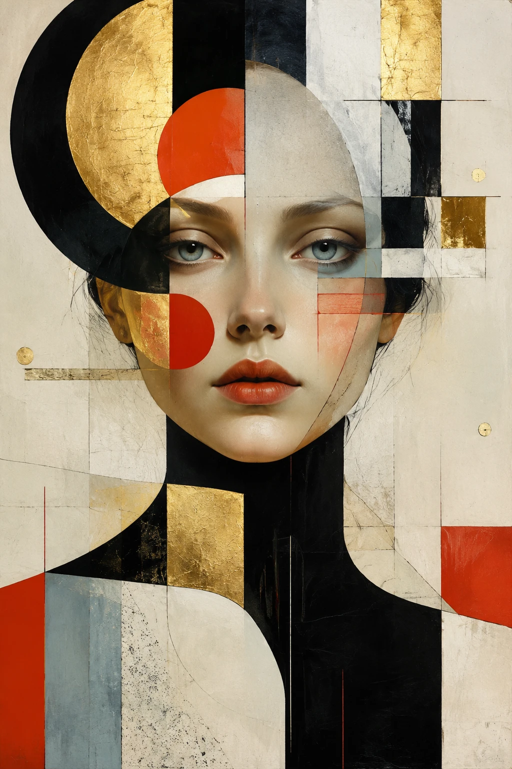 Vibrant geometric portrait of a surreal abstract woman