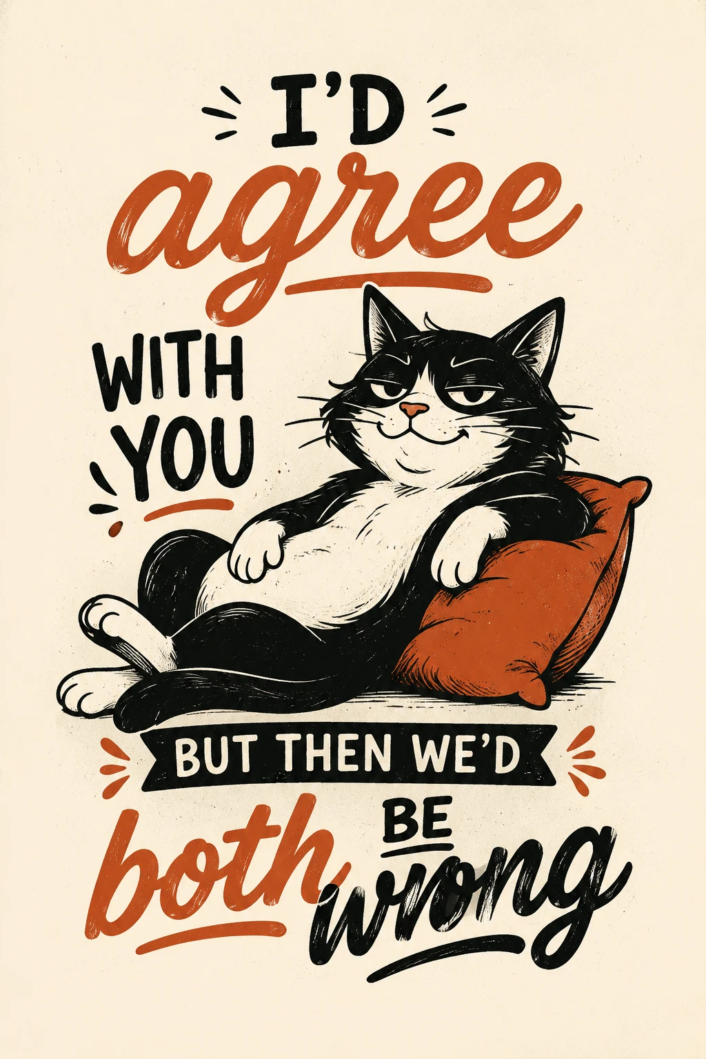 Smug cartoon cat quote on minimalist t shirt design