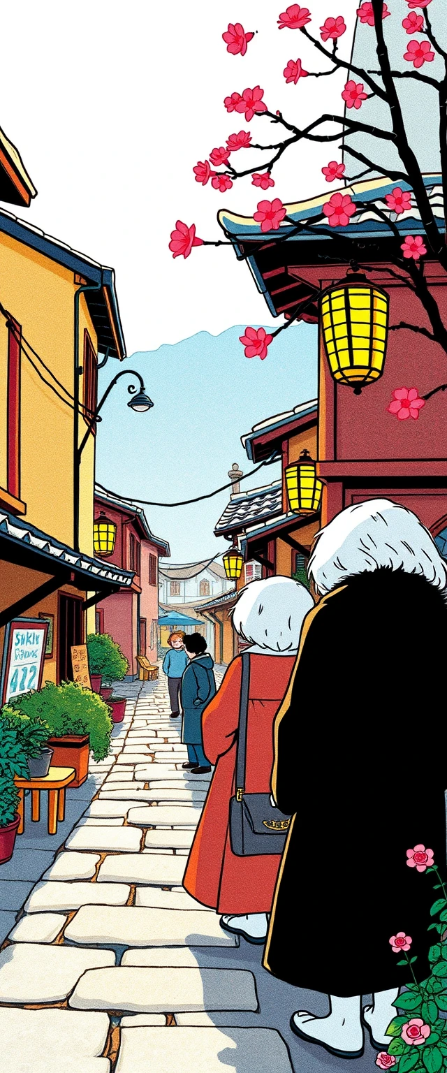 Colorful comic page of whimsical fantasy village characters