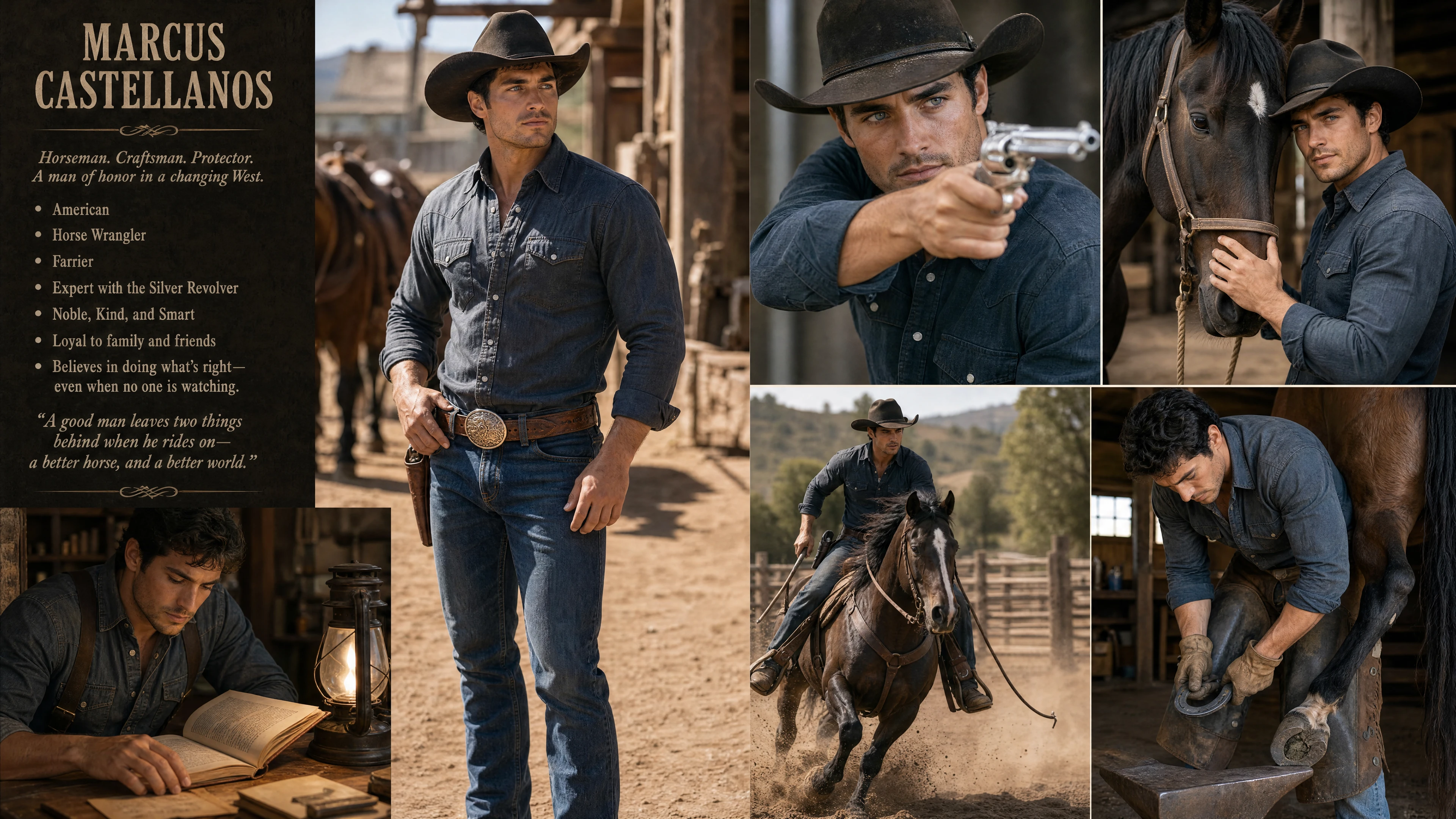 American cowboy with revolver in western ranch outfit
