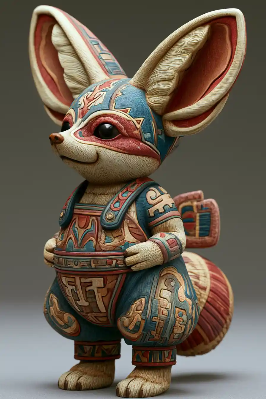 Ornate fennec fox figurine in ceremonial moche art style