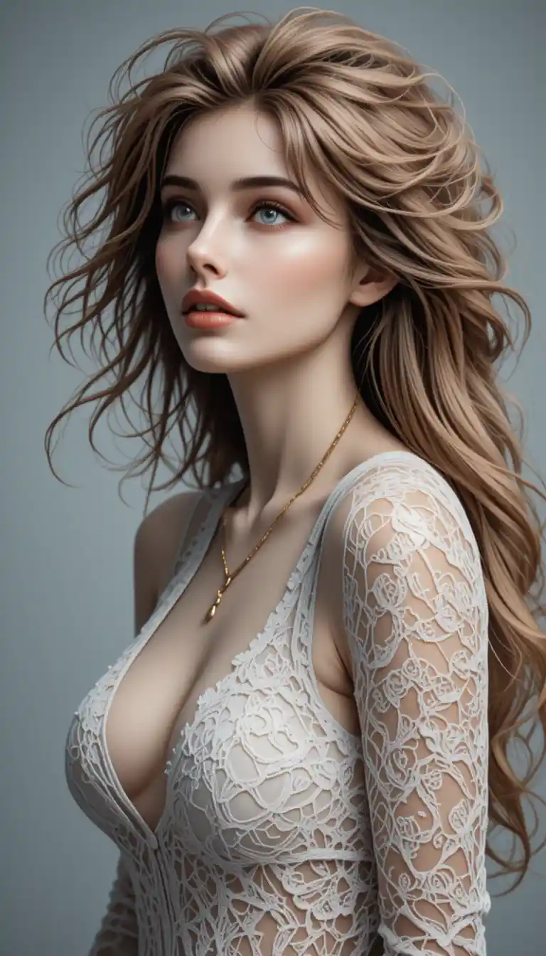 Romantic cgi portrait of a woman with wild wavy hair