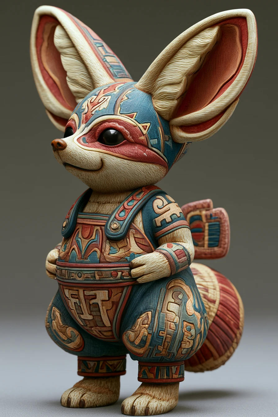 Ornate fennec fox figurine in ceremonial moche art style