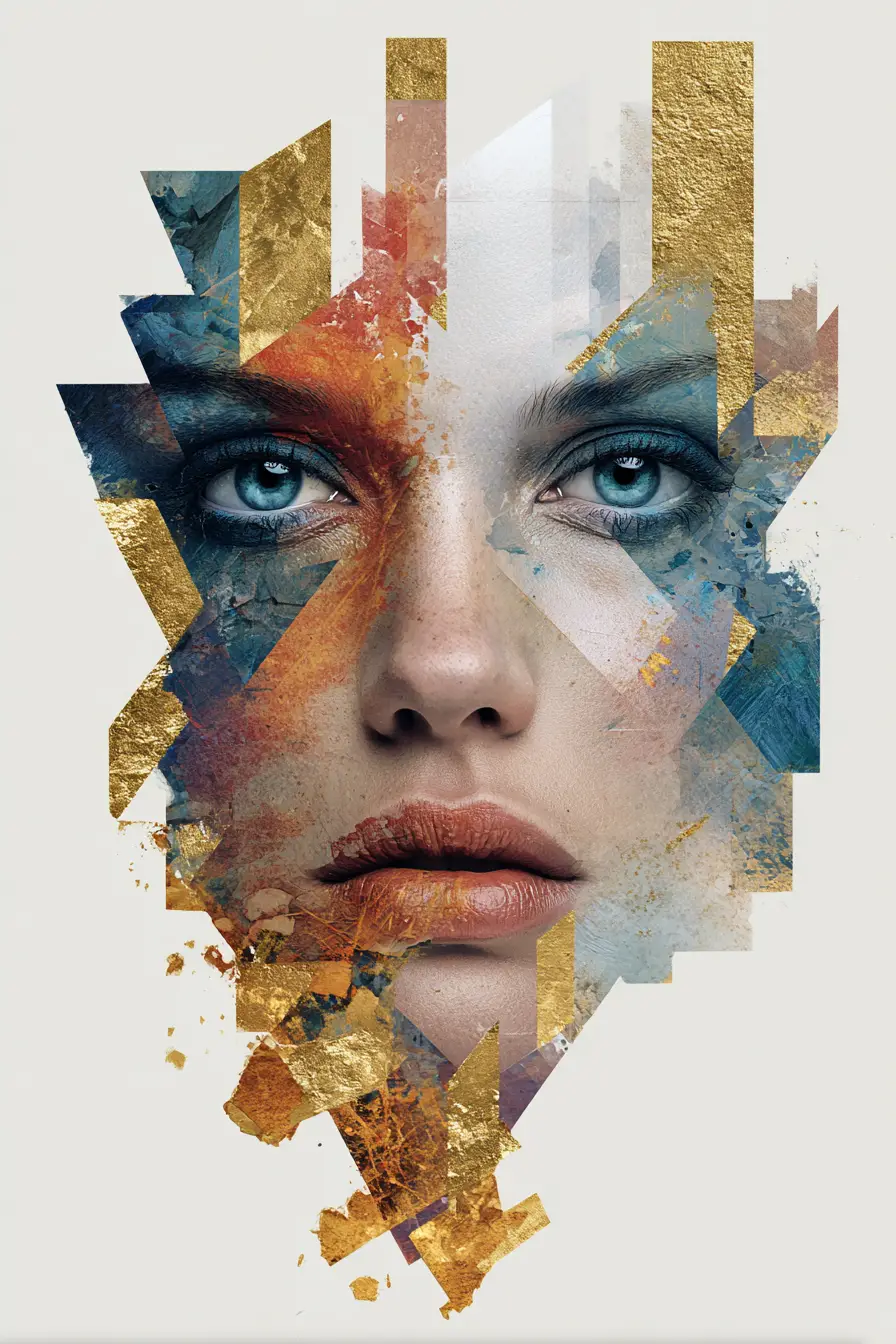 Vibrant geometric portrait of a surreal young woman