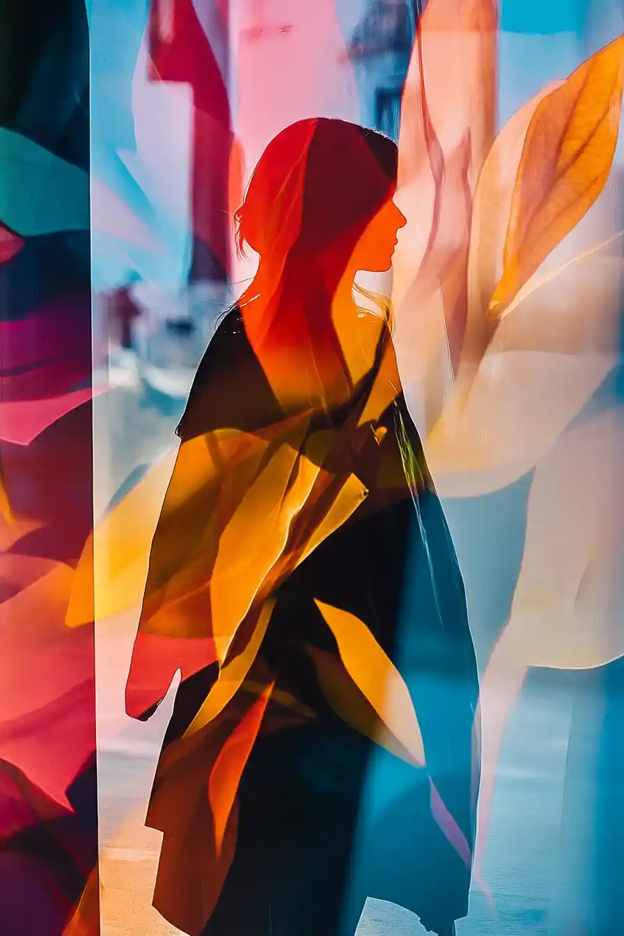 Layered translucent geometric forms in flowing abstract motion