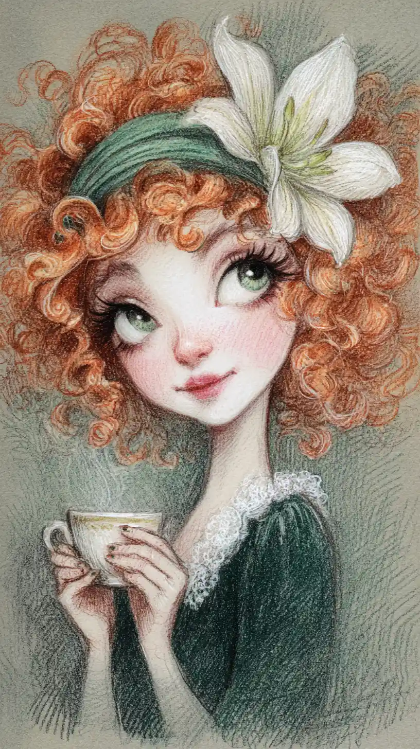 Red haired girl portrait with tiny teacup and soft light