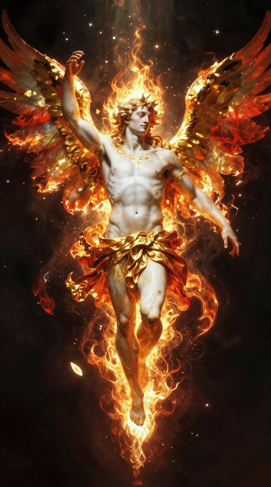 Fallen angel descending in burning renaissance splendor