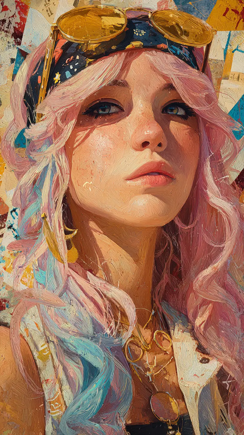 Watercolor portrait of a radiant woman in urban summer light