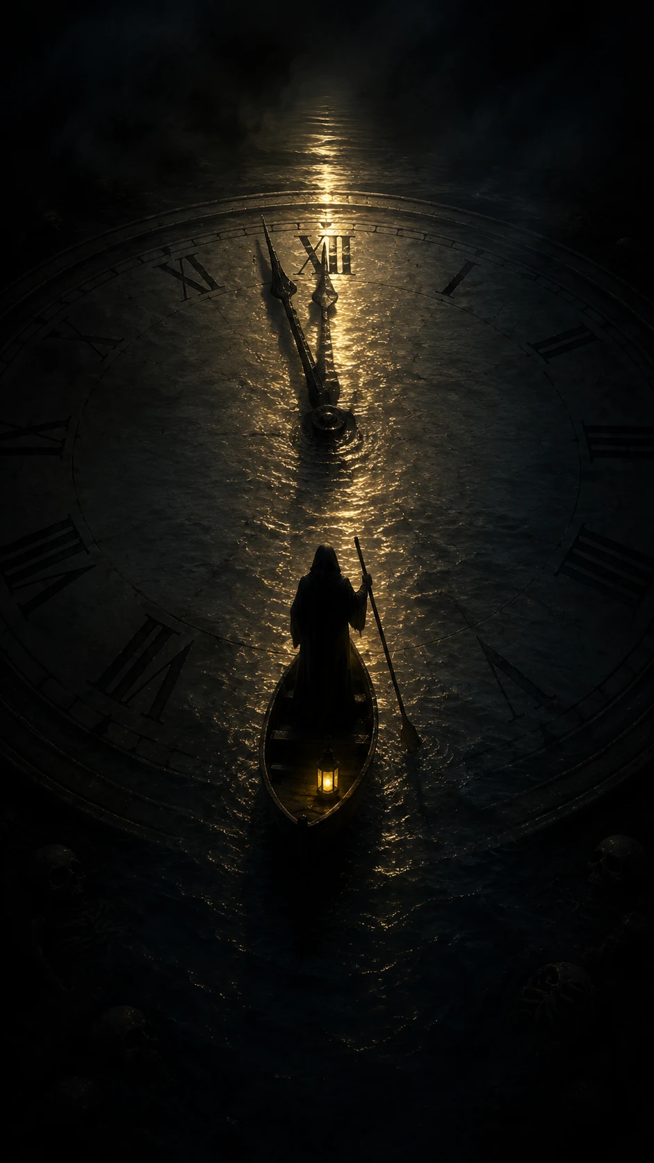 Clock Face As Dark Waters For A Silent Ferryman