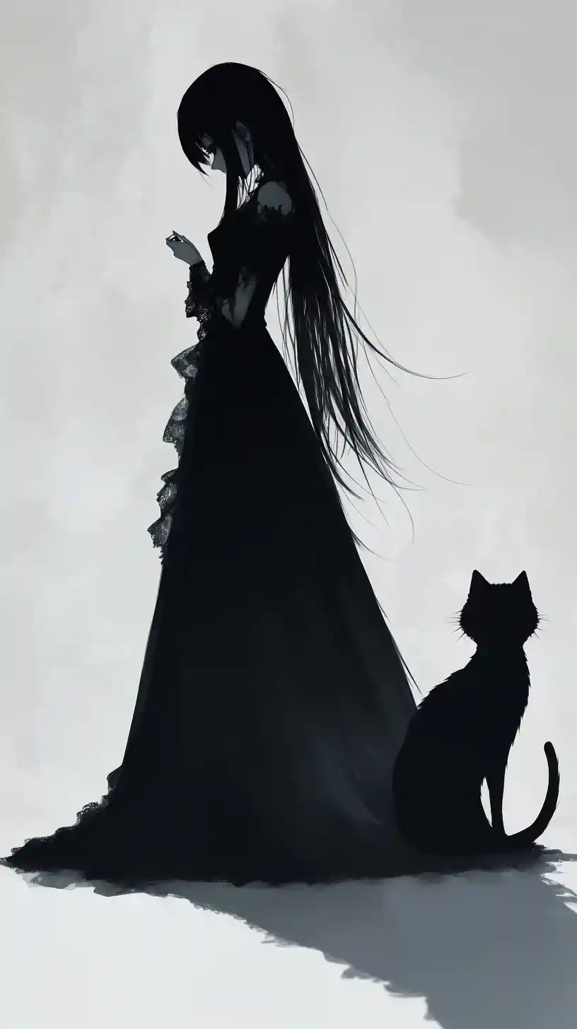 Gothic anime girl with uncanny moving shadow illusion