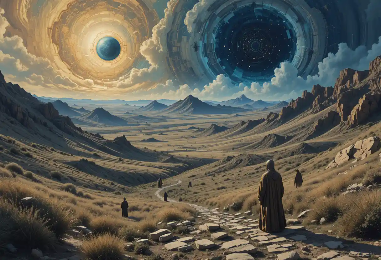 Mystical landscape of Qumran with wandering Essene monks