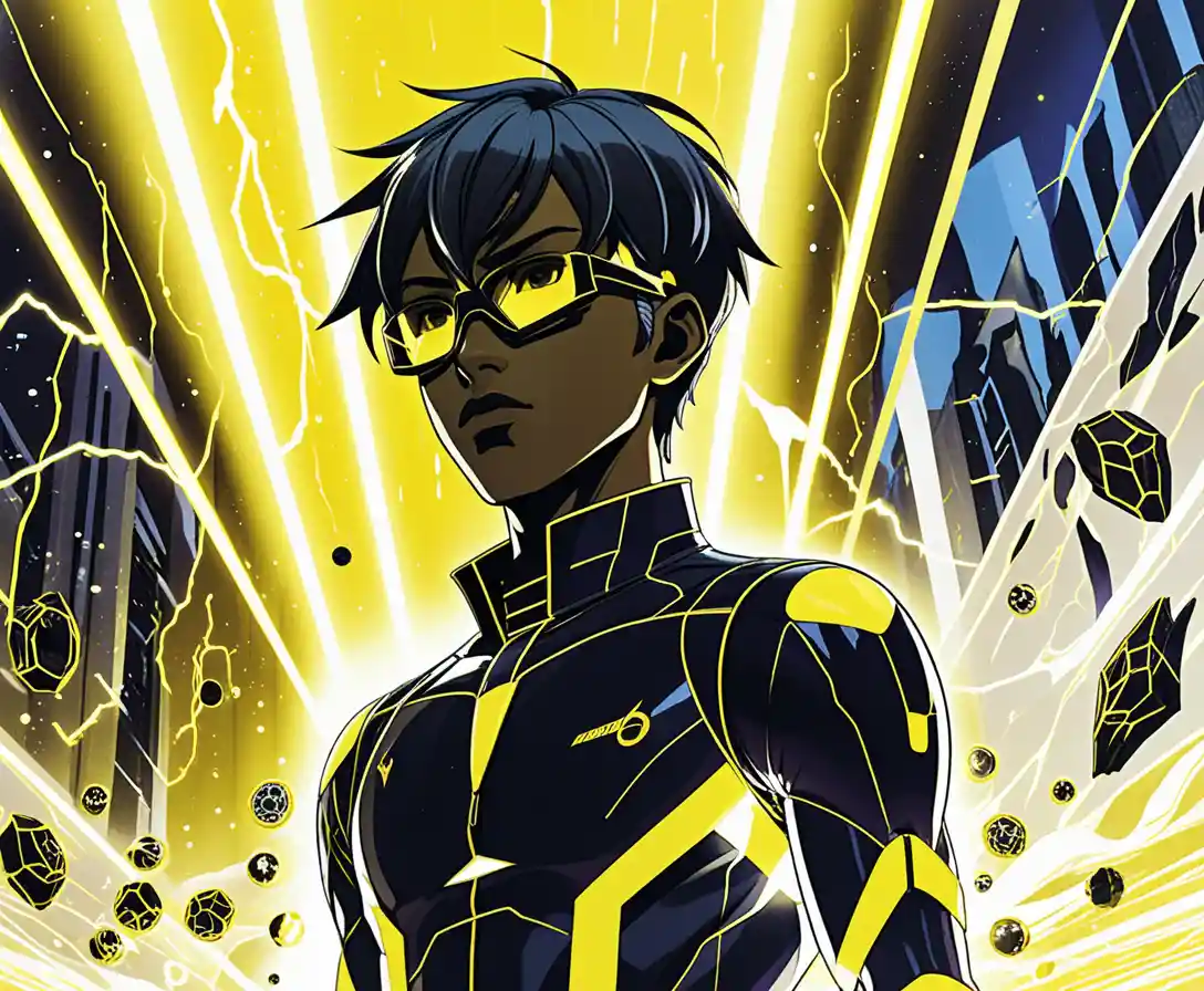 Isekai anime boys in neon lit sci fi facility