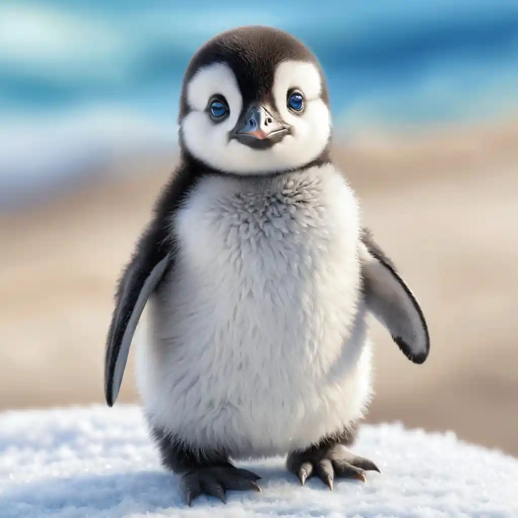 Cute baby penguin with blue eyes colored pencil drawing