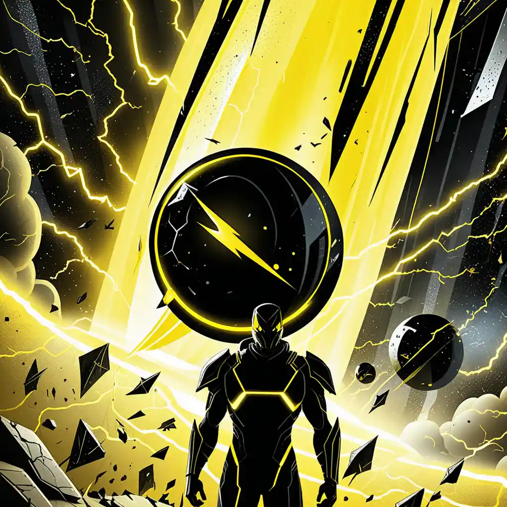 Futuristic black planet glowing with yellow neon energy
