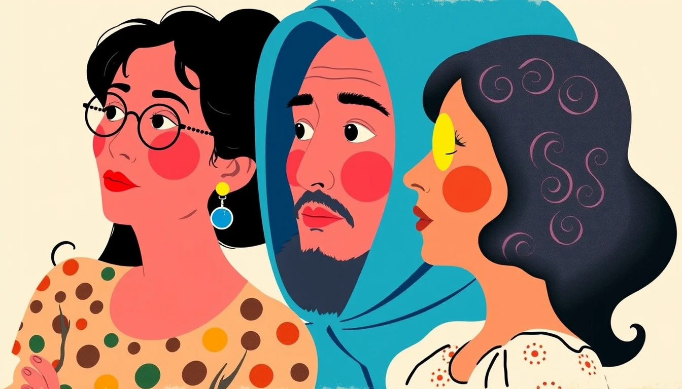 Colorful retro fantasy characters in graphic design style