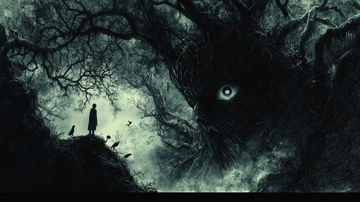Human Profile Silhouette Framing A Dark Enchanted Forest