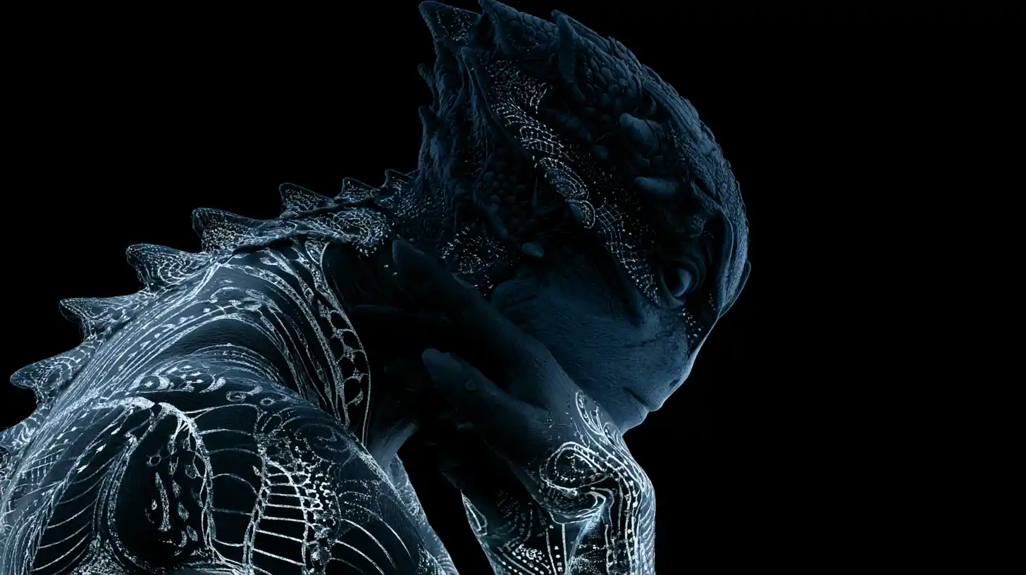 Glowing creature silhouette emerging from a near black void