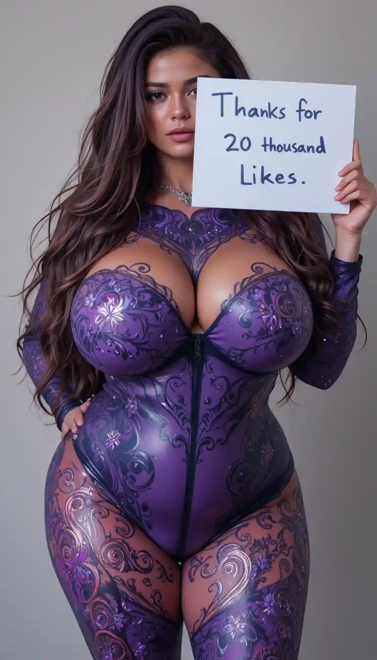 Woman holding thank you sign for twenty thousand likes