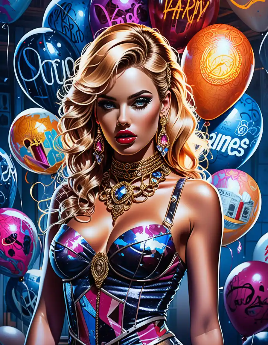 Fantasy birthday party with neon cake and balloons