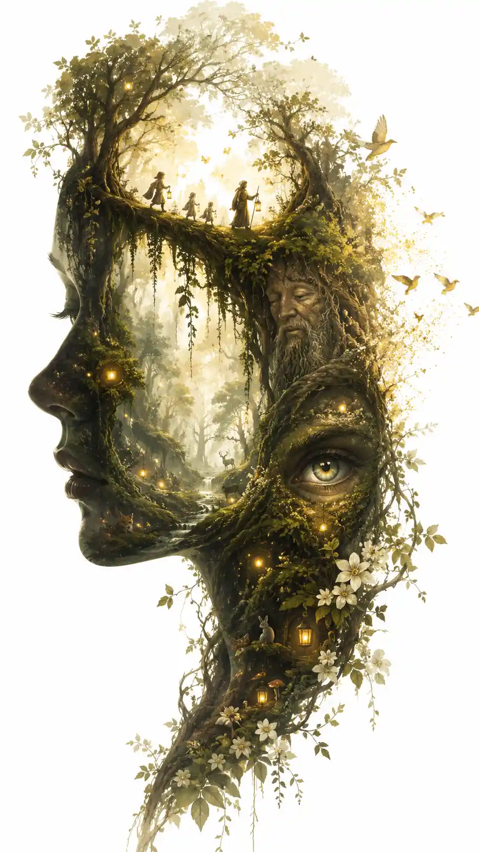 Human Silhouette Filled With Luminous Enchanted Forest Scene