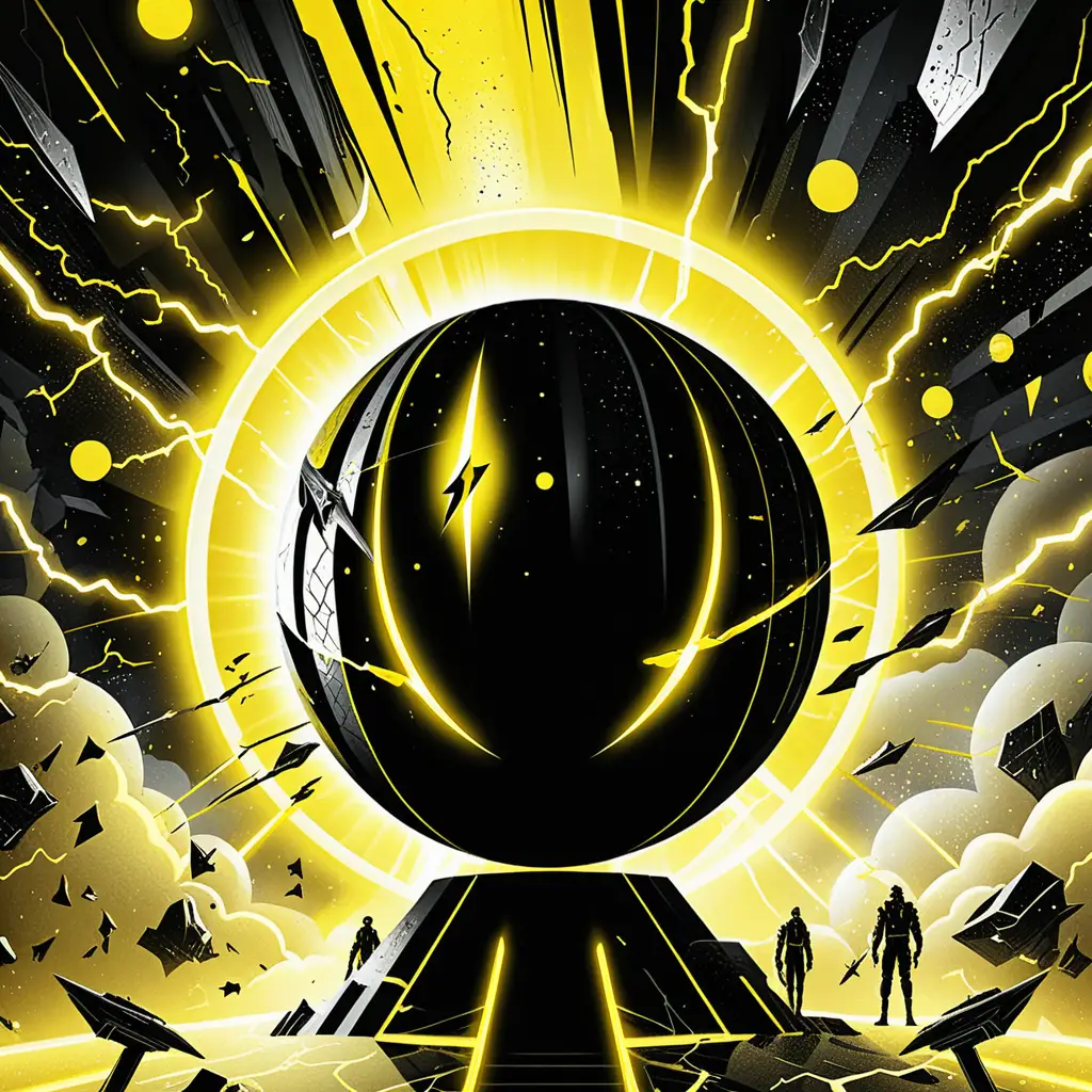 Futuristic black sci fi planet with yellow neon halo