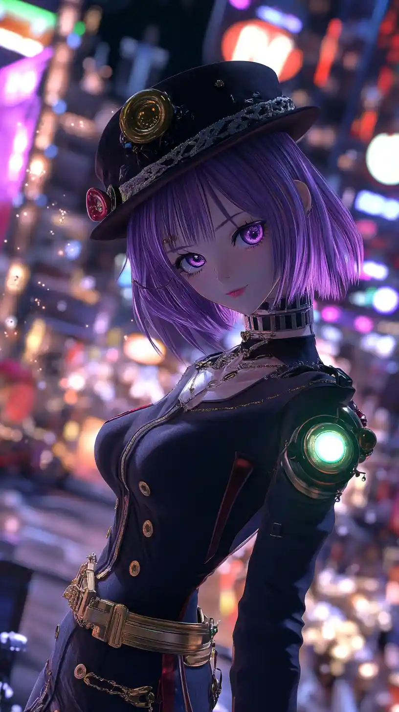 Joyful anime girl at a magical halloween party