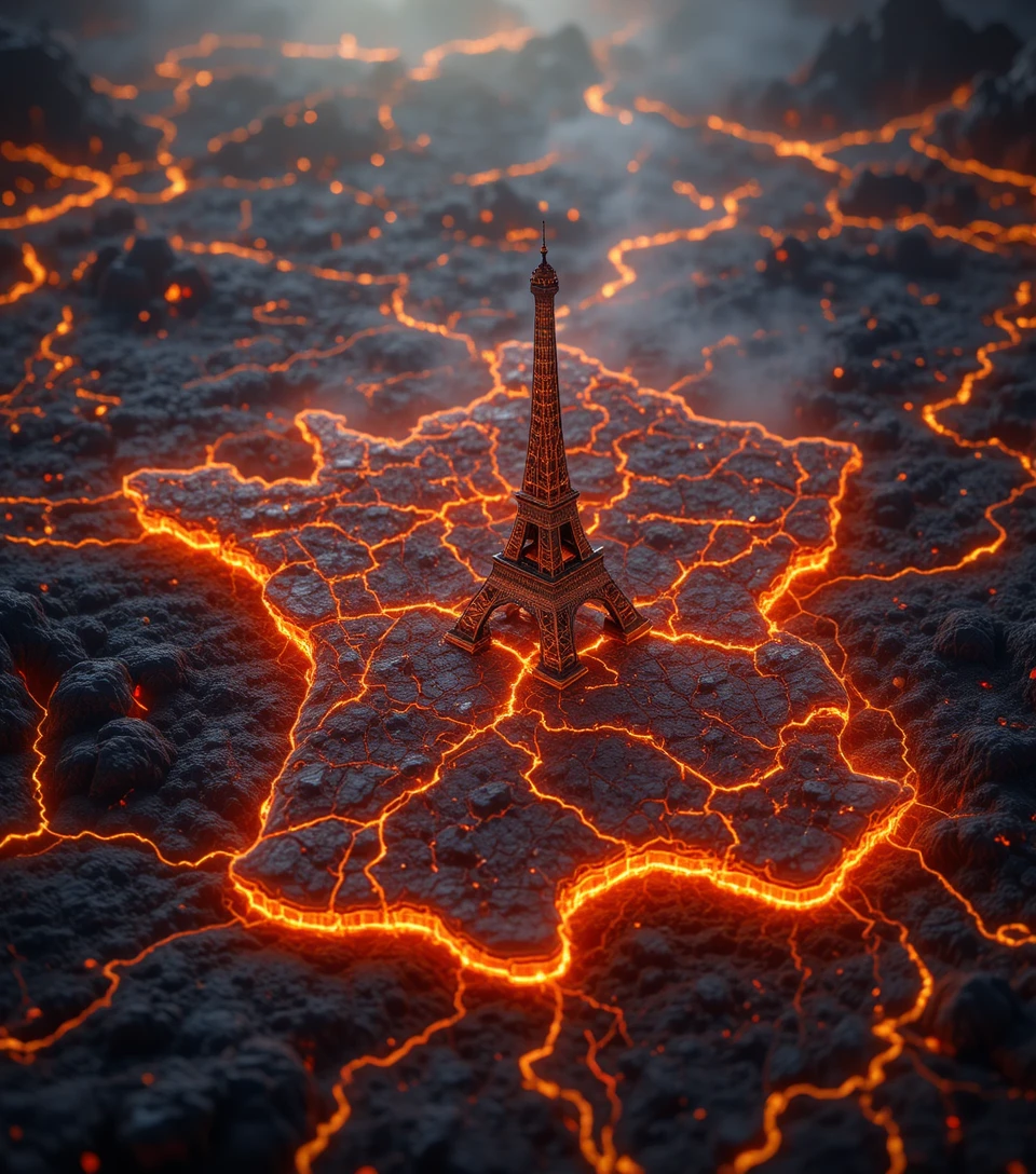 Burning Map Of France With Eiffel Tower In Extreme Heat
