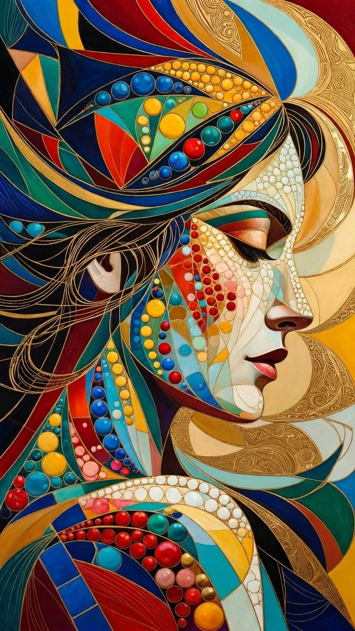 Retrato divisionista estilizado de una mujer orgullosa de perfil