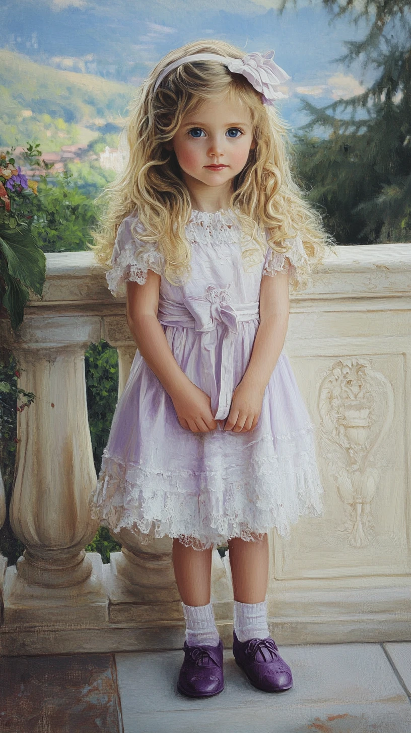 Young girl on a villa terrace in soft morning light
