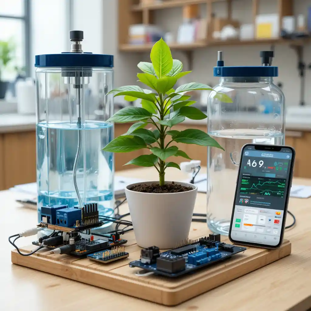 Smart plant watering system on university project table