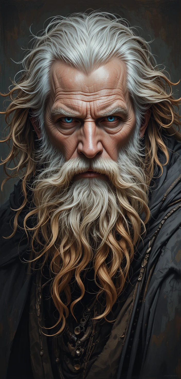 Rugged bearded man in a dark oil painted portrait