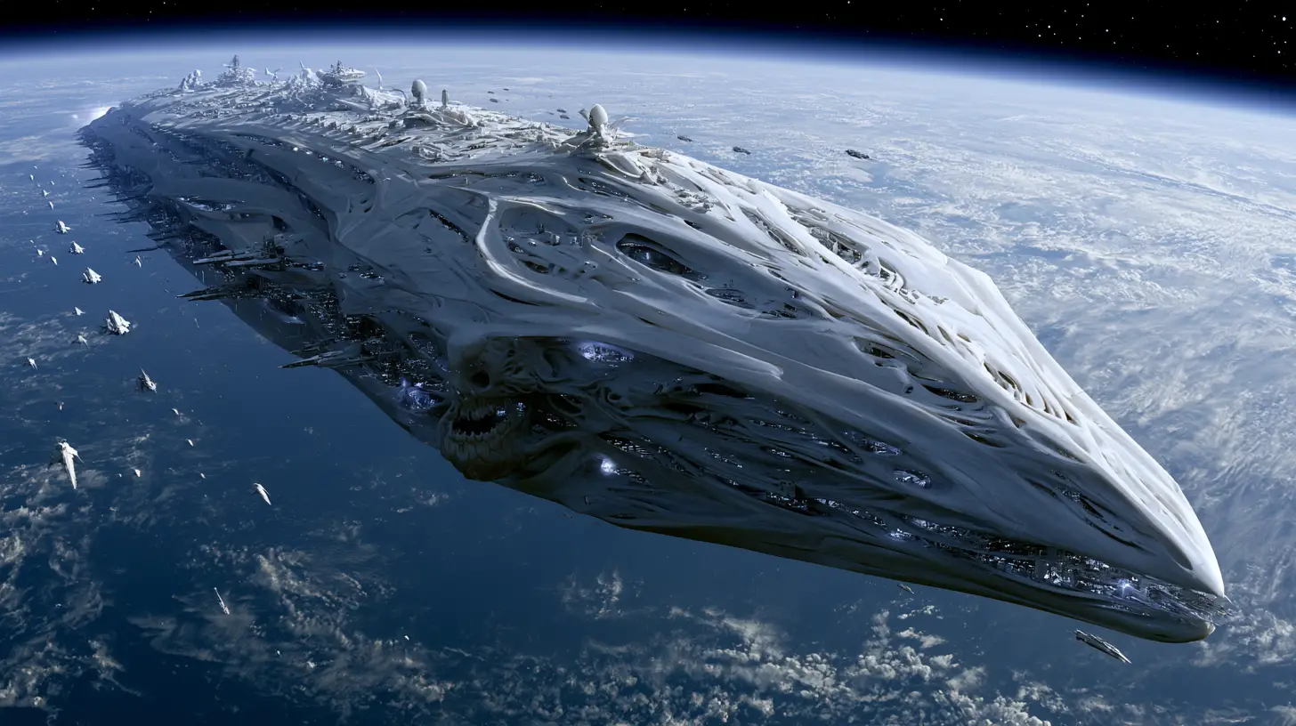 Nave de Comando Alienígena Colossal Sobre Invasão do Planeta Azul