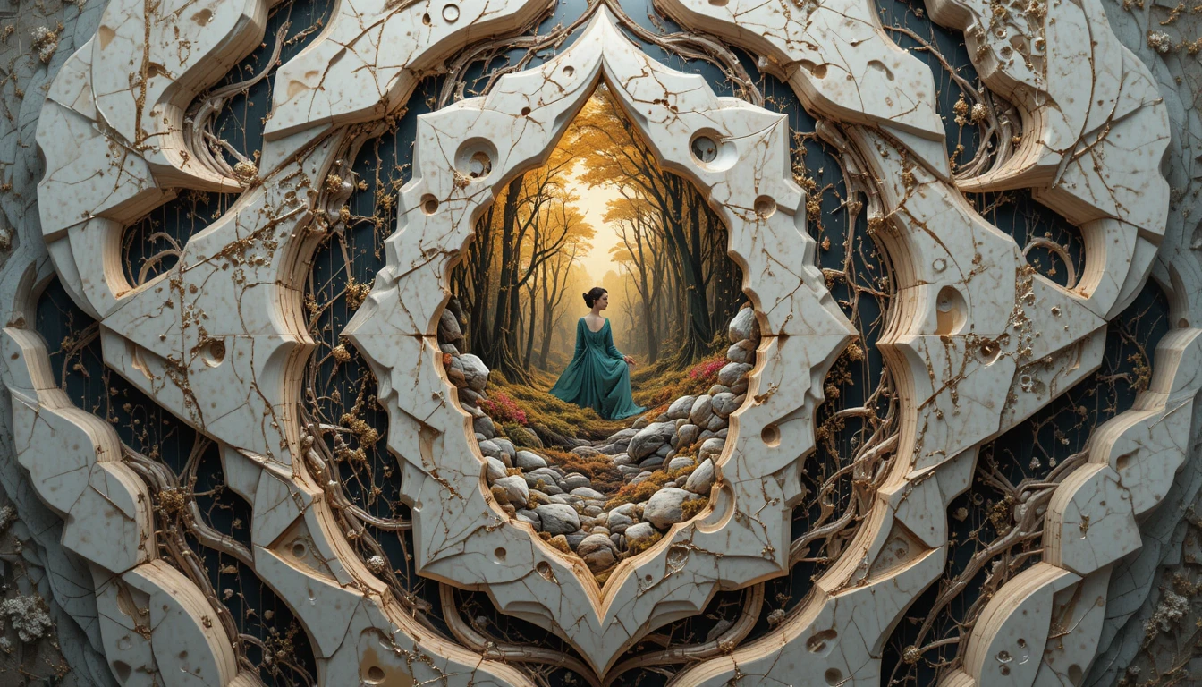 Surreal portrait of a woman with luminous forest visage