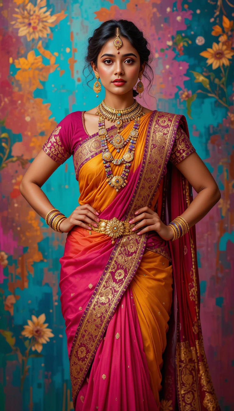 Confident Indian woman in traditional attire full body portrait