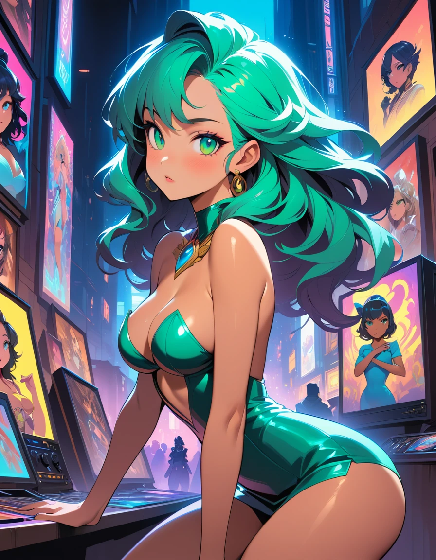 Glamorous Woman In Mini Dress Above Mythical Cloud City