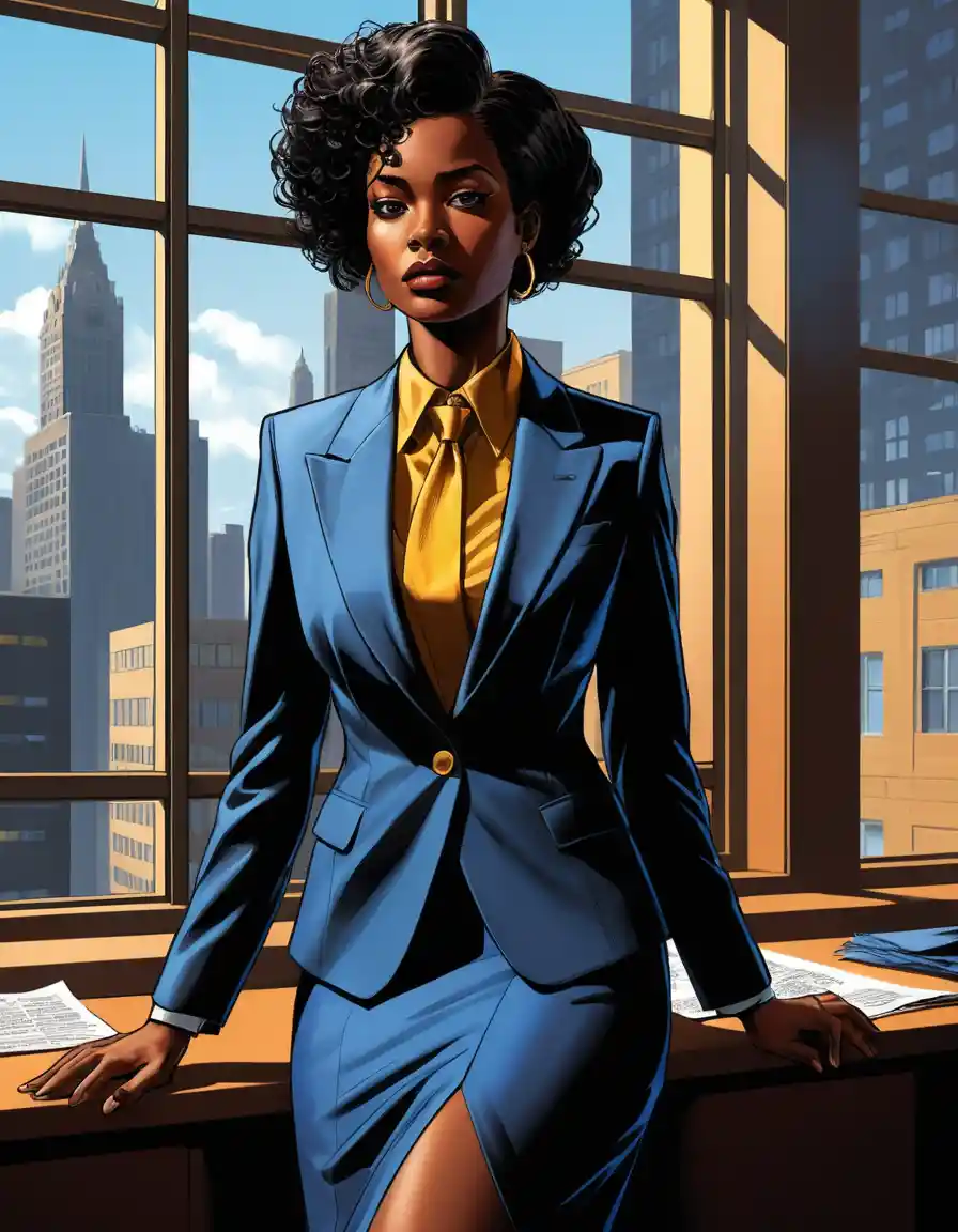 Thoughtful woman in business suit gazing out window