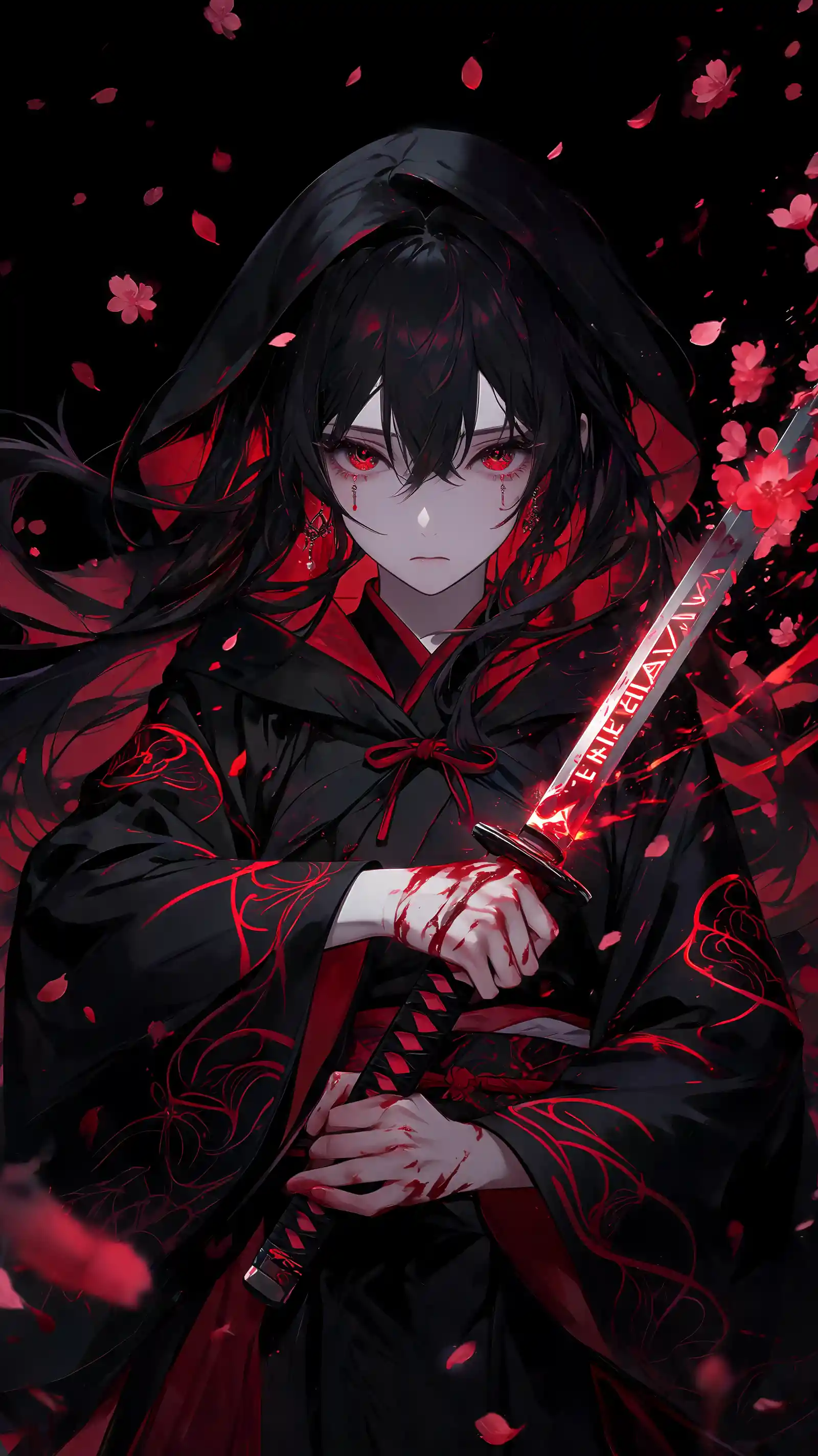 Anime warrior girl with glowing katana in mid combat pose