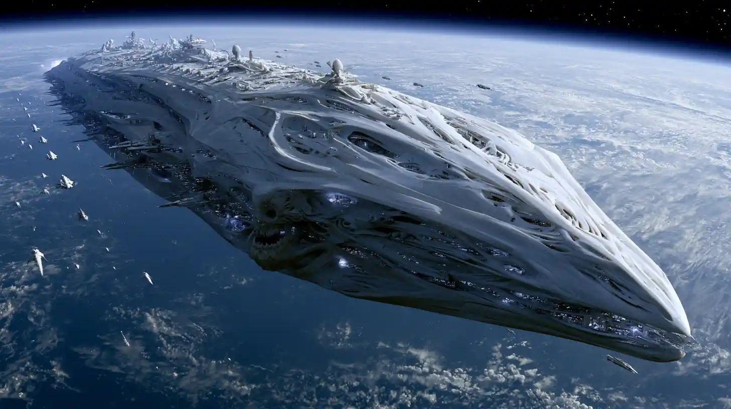 Colossal Alien Command Ship Over Blue Planet Invasion