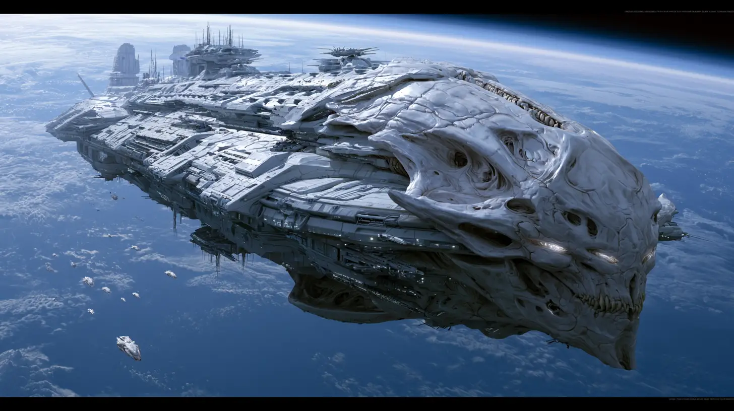 Nave de Comando Alienígena Gigantesca sobre Invasão de Planeta Azul