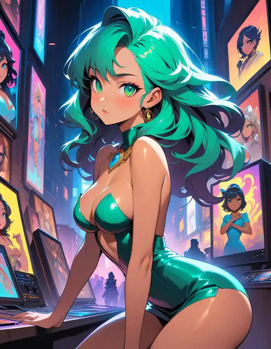 Glamorous Woman In Mini Dress Above Mythical Cloud City