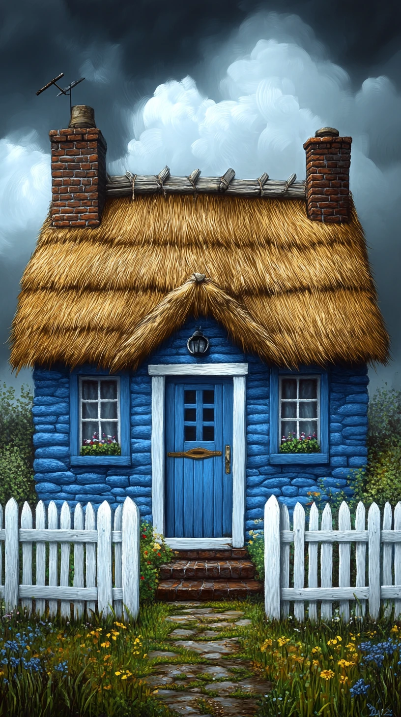 Moody Analog View Of A Thatched Irish Countryside Cottage