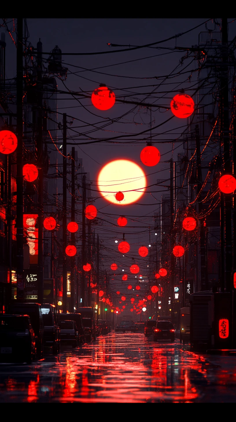 Spring sunset landscape in Japan with analog film mood