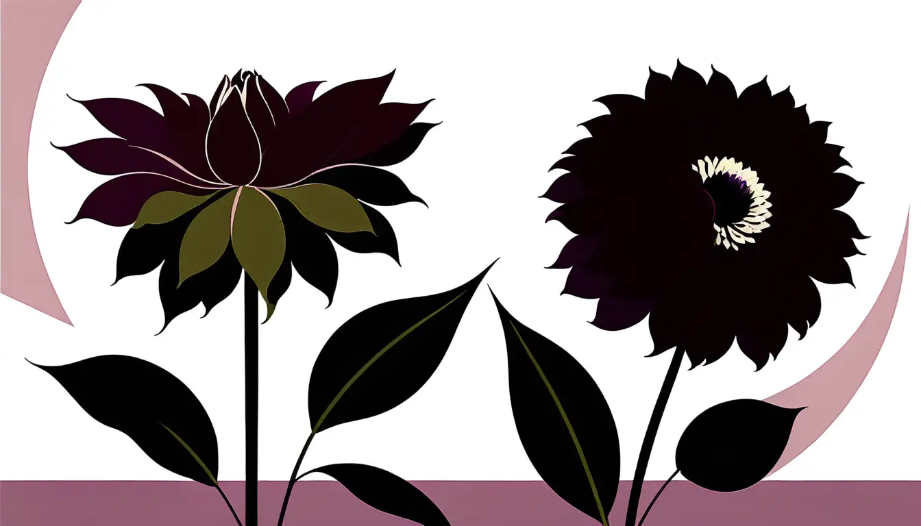 Burgunderrote Dahlien vor einem soften abstrakten Hintergrund in Pflaume und Mauve